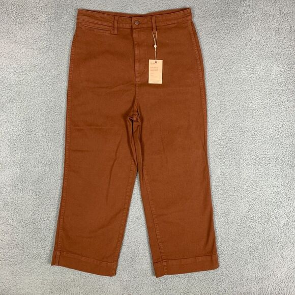 NWT Quince Crop Pants Women's 32 Rust‎ Organic Cotton Stretch Wide-Leg High Rise - Picture 4 of 16